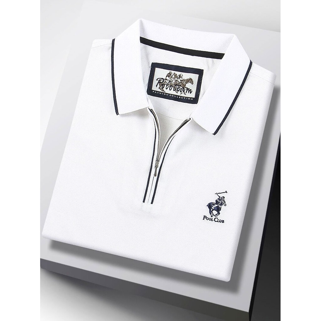 Camiseta masculina genuína branca de manga curta puro algodão zíper topo Paul camiseta Casual colarinho camisa POLO prim