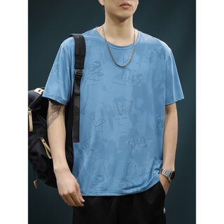 Verão fino roupas superiores masculinas único impresso camiseta masculina em torno do pescoço meia manga camiseta 2505 n