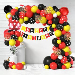 Kit de Decorações para Festa com Tema de Rato de Desenho Animado - 110 Peças - Balões Vermelhos, Amarelos e Pretos, Kit 