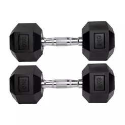 Par Halteres 9kg + 9kg Dumbbell Sextavado Emborrachado Pegada Cromada Gallant (GDb09F3B-Pt)
