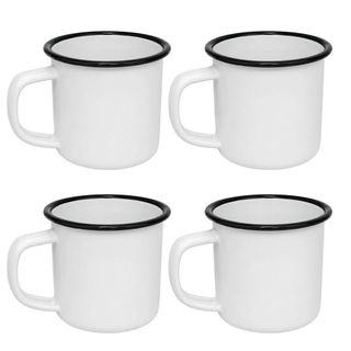 Kit 4 Caneca Esmaltada Branca Retrô 80ml  Tradicional Multiuso