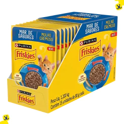 Sachê para Gatos Ração Úmida para Gatos Kit 15 Sachê Ração Úmida Friskies Gatos Mar de Sabores 80g