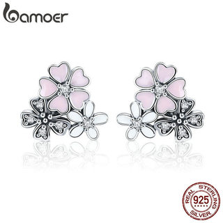 Brincos de Flor de Cerejeira Rosa em Prata Esterlina 925 da Bamoer para Mulheres/Joias/Presente SCE400 0H9S