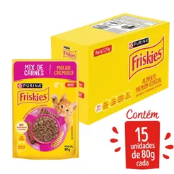 PURINA FRISKIES® MOLHO CREMOSO para Gatos Adultos Mix de Carnes 80g - com 15 unidades