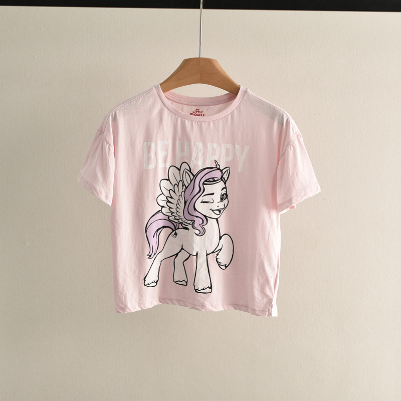 Chun algodão de manga curta camiseta meninas verão fino simples europeu americano comércio exterior grandes crianças sol
