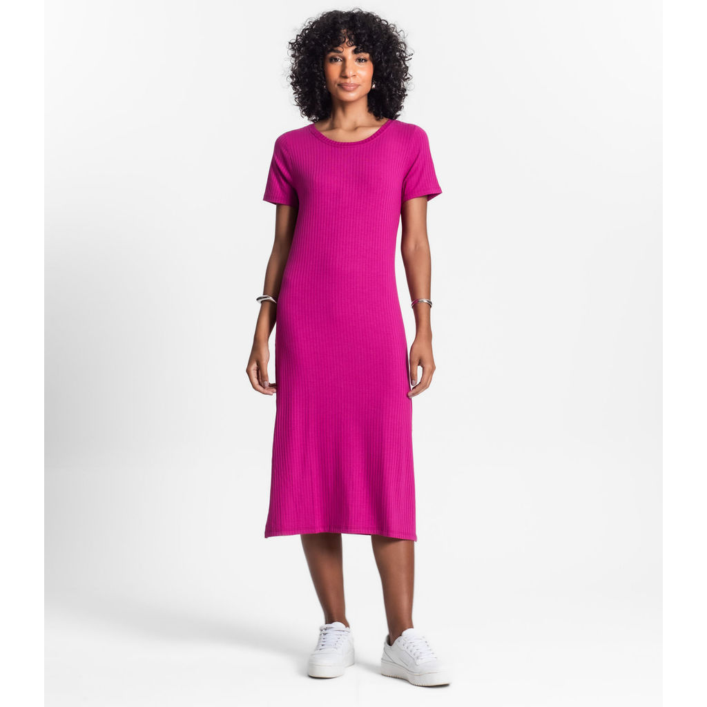 Vestido Midi Ribana Canelada Básico Rovitex Roxo