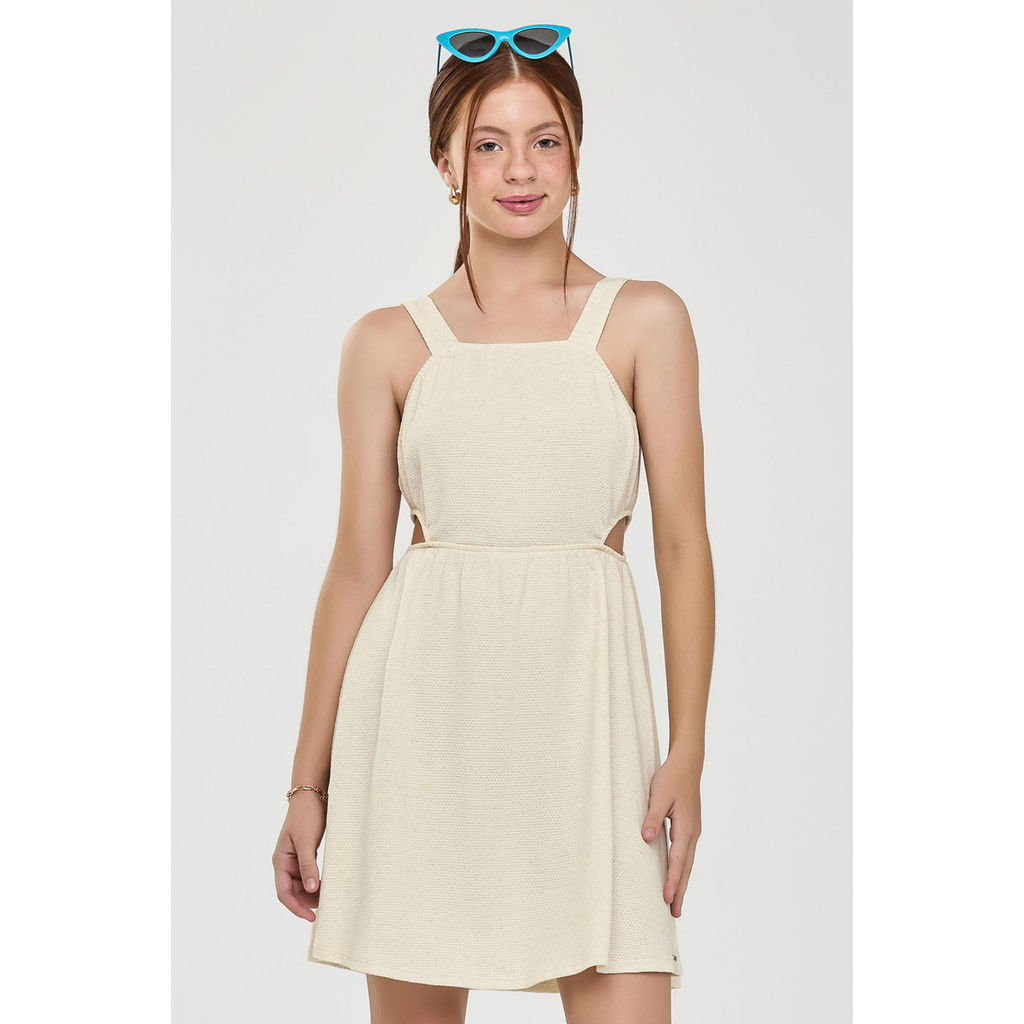 Vestido Juvenil Menina Malha Linho Beats Bege