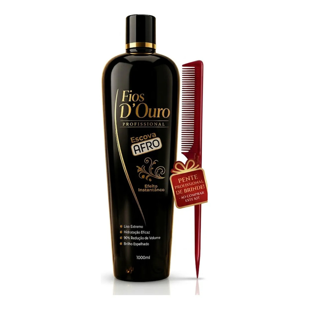 Escova Progressiva Fios D Ouro Cabelos Afro Liso Extreme 1lt com resultado de salão e na primeira aplicação