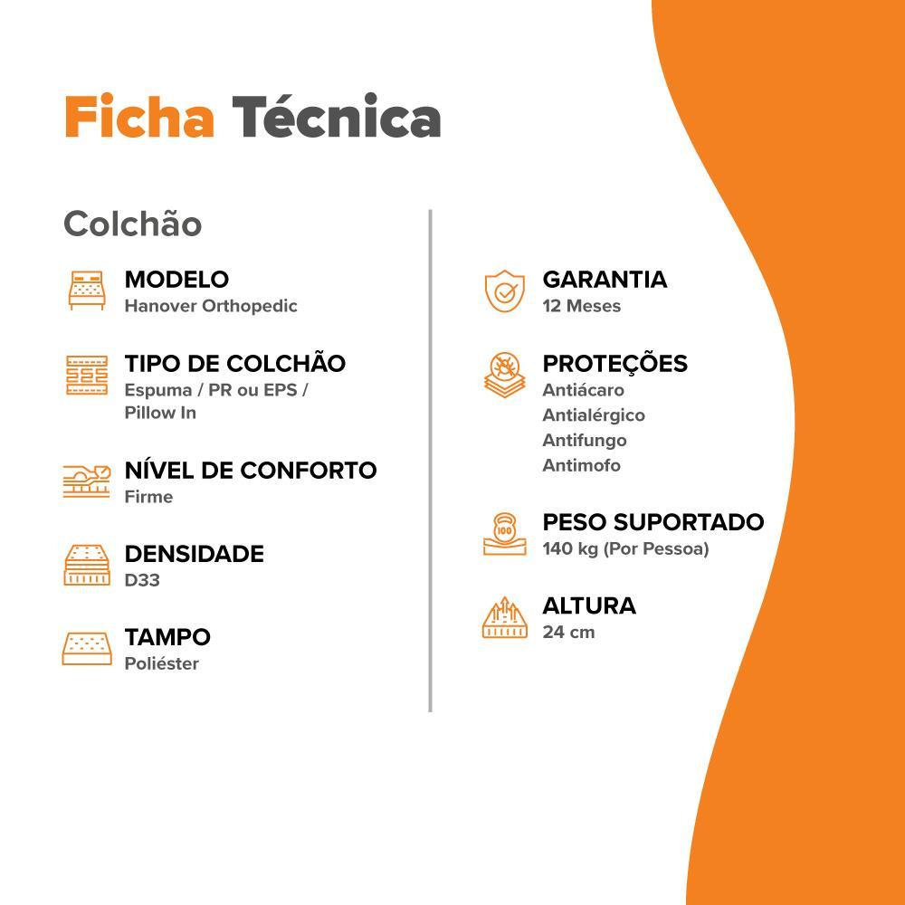 Colchão Casal Espuma D33 Zidi Hanover Orthopedic 138x188x24cm · foto 2