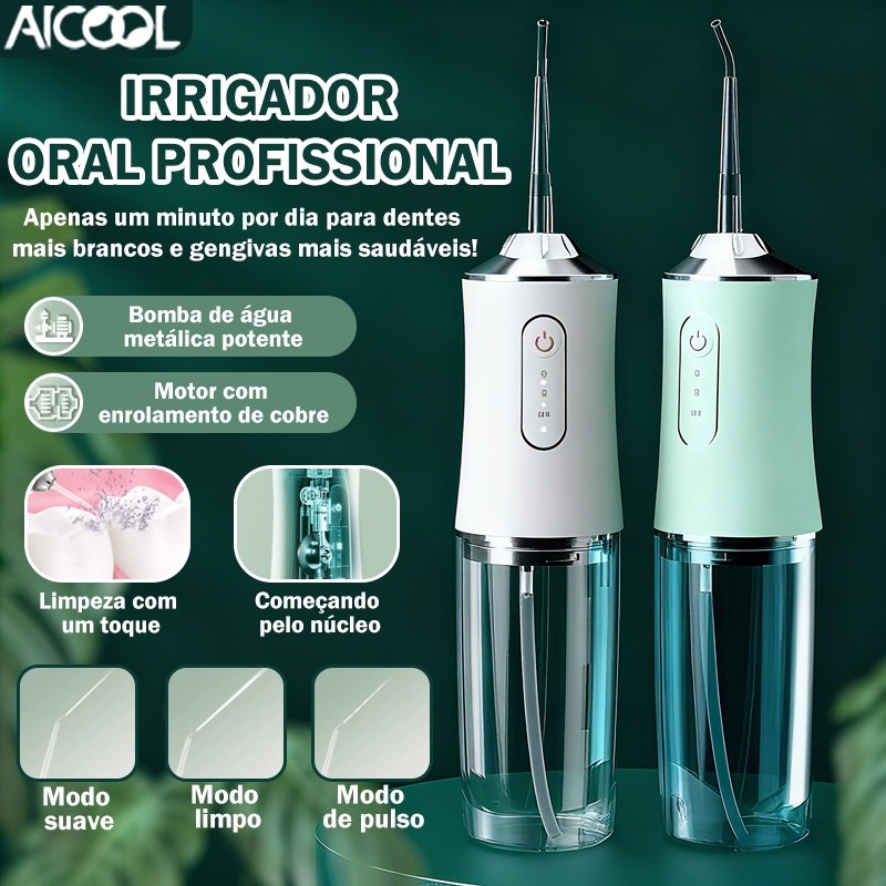Water Flosser Aicool Irrigador bucal portátil Jato potente 200ML Três modos ajustáveis