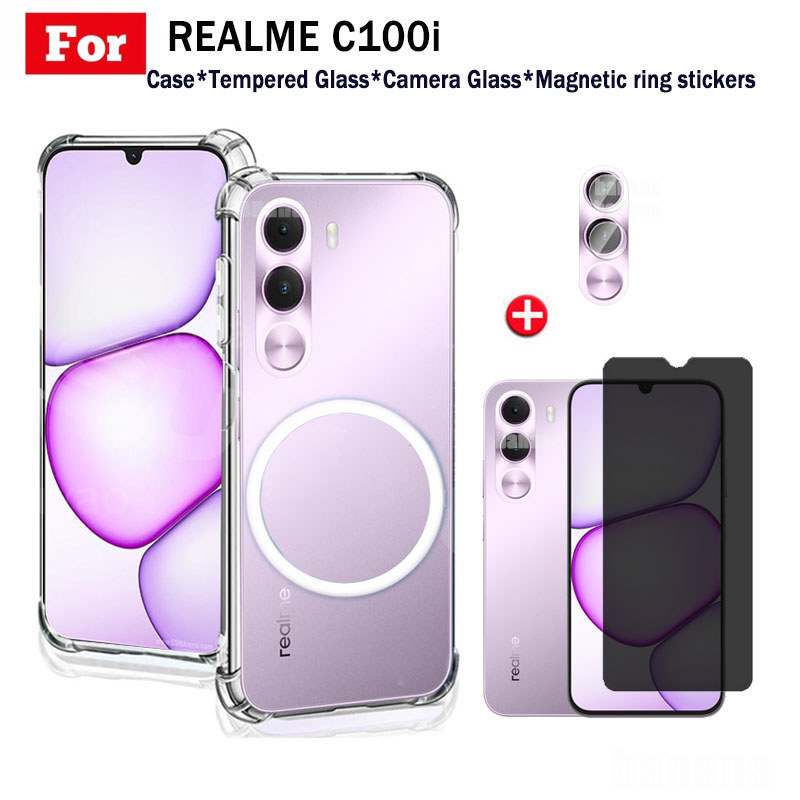 Capa De Telefone TPU Transparente À Prova De Choque Realme C100i , Compatível Com Carregamento Magnético Sem Fio , Vidro