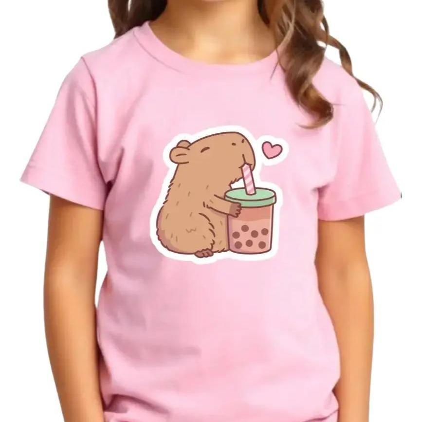 Camiseta Infantil Feminina Capivara Fofa 100% Algodão Estampada Confortável para Menina