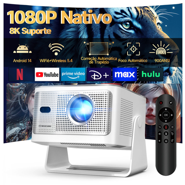 Magcubic Projetor HY350max 900 ANSI Controle Por Voz Chip H726 Foco Automático WIFI6 BT5.4