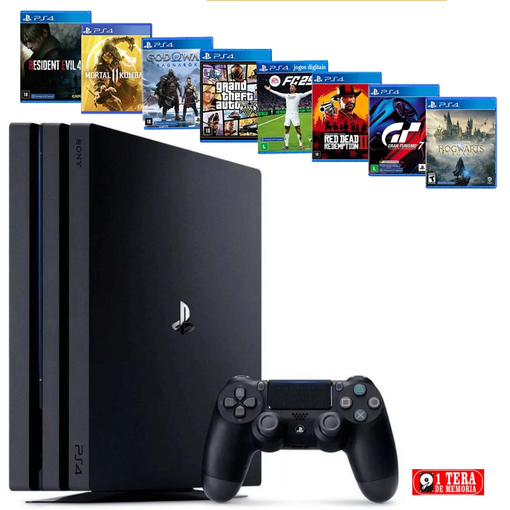 Sony Playstation 4 1000gb Ps4 Pro + Ea Fc Fifa 26 + God Raganarok + Gta 5 + 40 Jogossss