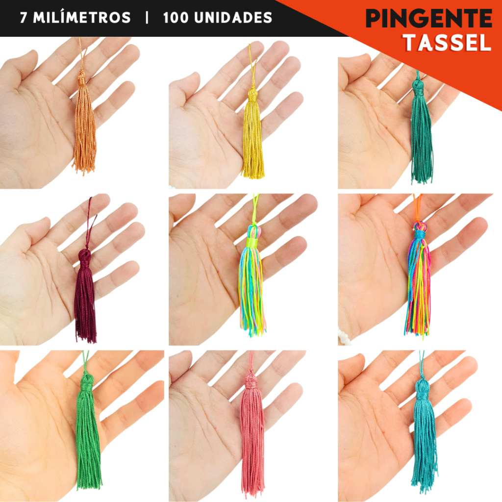 Pingente De Seda Tassel 7 Cm - Franja -Pacote Com 100 Unidades - Diversas Cores - Nybc