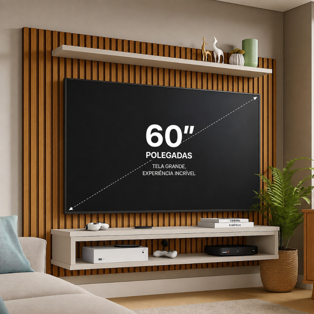 LANÇAMENTO Painel Aconchego TV 60 Polegadas Home Theater Suspenso Moderno Painel Home para TV de 43 50 55 e 60 Polegadas