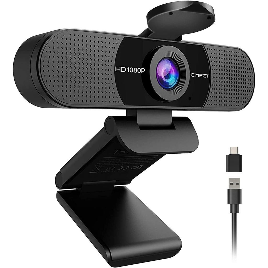Webcam EMEET C960 1080P com Microfone, 2 Microfones, 90 °   FOV, Adaptador USB Tipo-A e A-para-C, Foco Fixo, Câmera de C