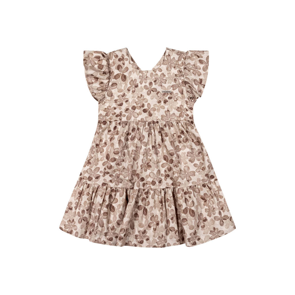Vestido Infantil Menina Evasê Floral Colorittá Bege
