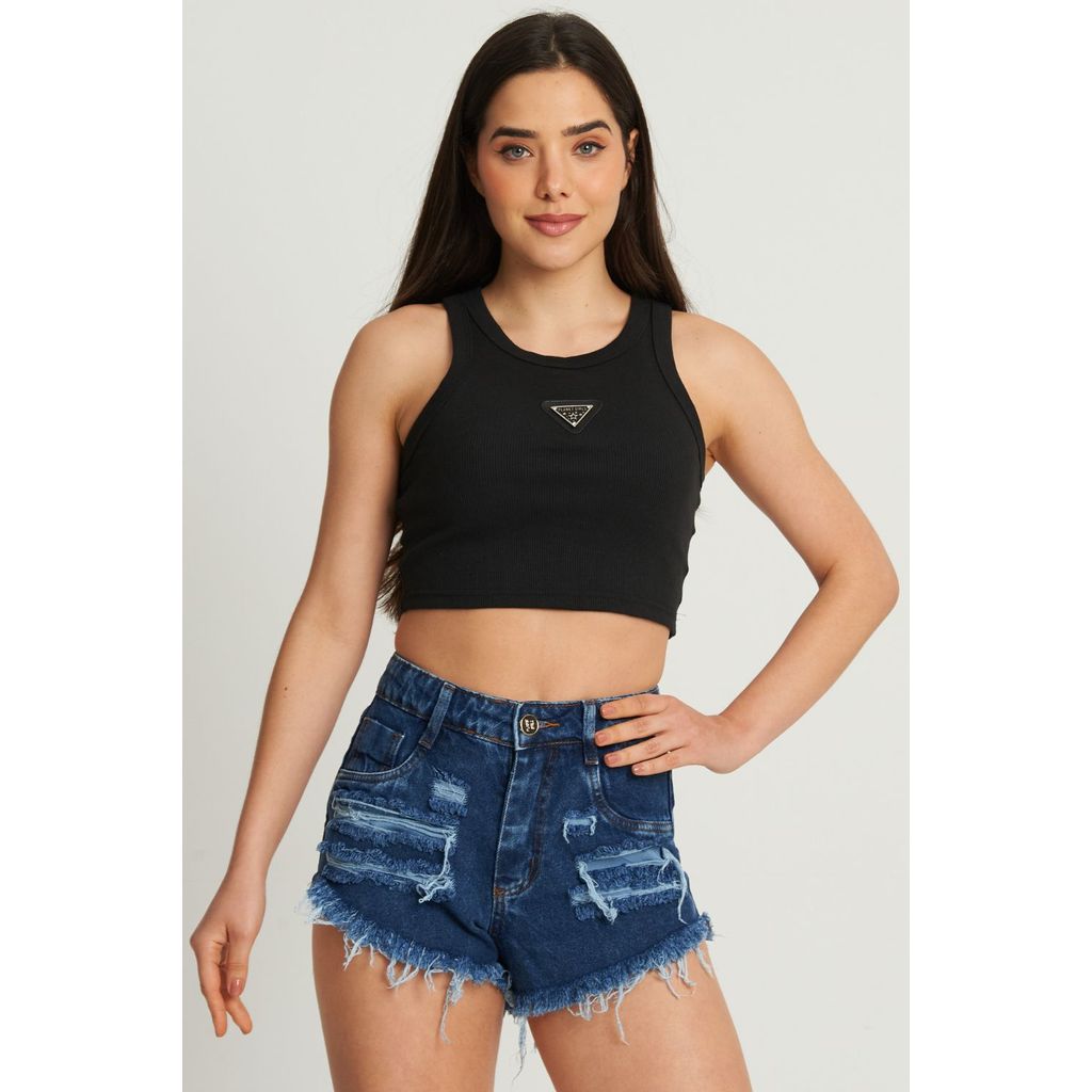 Cropped Feminino Com Aplique Logo Planet Girls Preto