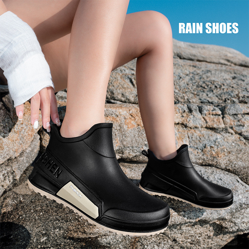 Homens mulheres casais moda tubo curto botas de chuva antiderrapante resistente ao desgaste à prova dwaterproof água bot — imagem 2 de 2