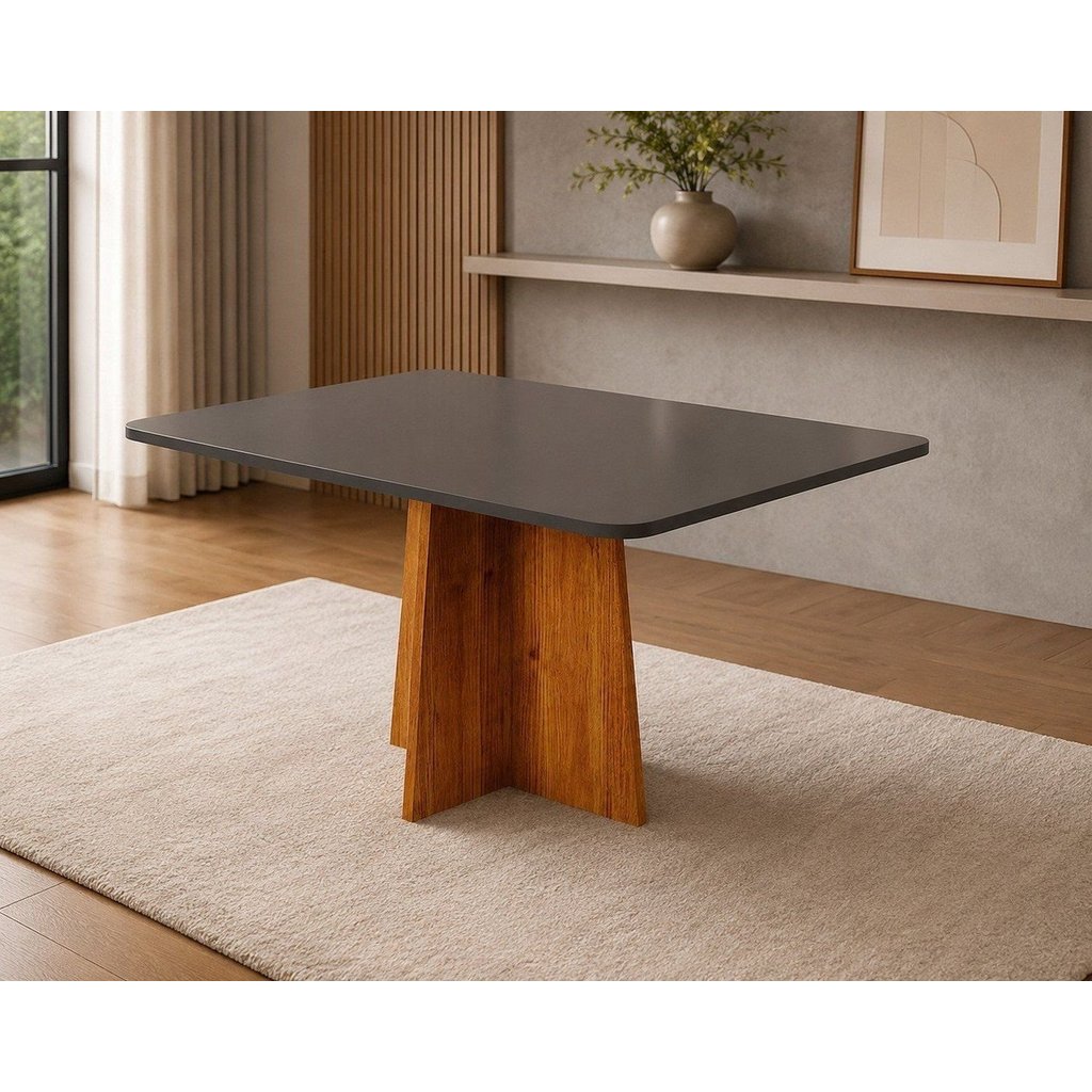 Mesa de Jantar 4 Lugares Retangular Aires em MDF Mel e Cinza