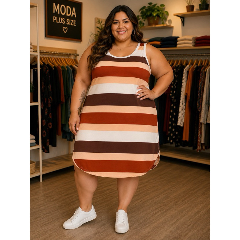 VESTIDO PLUS SIZE REGATA LISTRADO