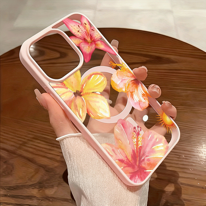 Amarelo Rosa Floral Magnético Caso De Telefone Para Samsung Galaxy A06 A07 A16 A17 A26 A36 A54 A55 A56 A57 A35 A37 Capa