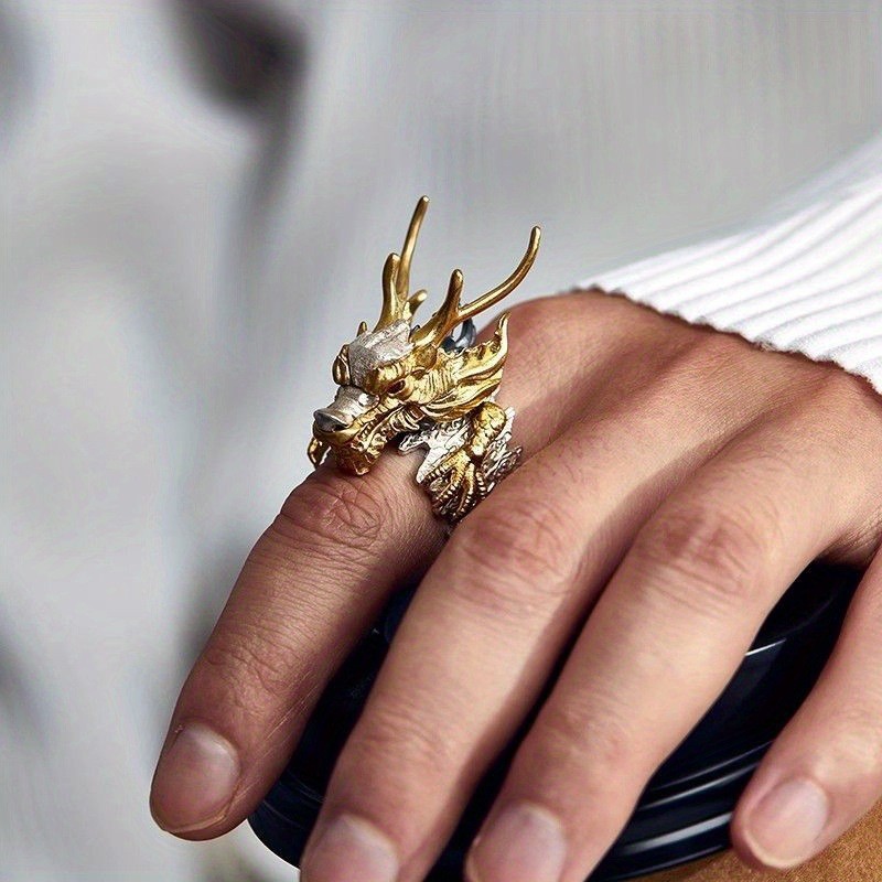 Venda quente Retro dragão dourado anel aberto masculino dominador moda na moda anel acessórios de festa