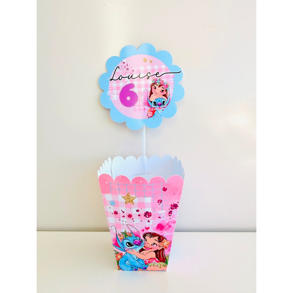 Centro de Mesa Personalizado Lilo e Stitch Lembrancinha de Aniversário Infantil