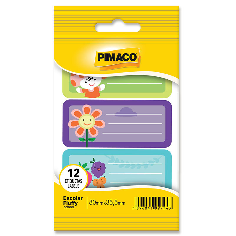 Etiqueta escolar Fluffy com 12 unidades Pimaco