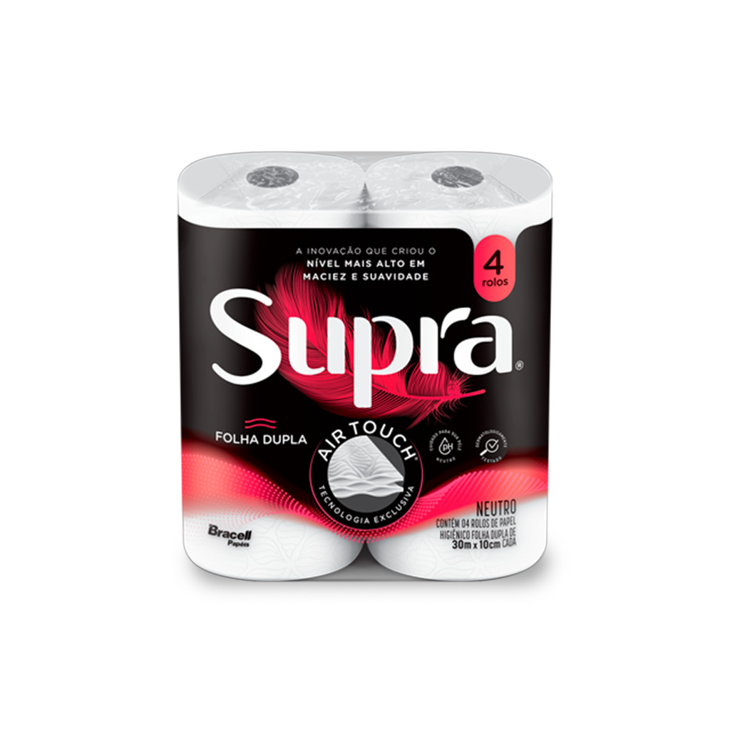 Papel Higiênico Folha Dupla 30m com 04 Rolos Supra