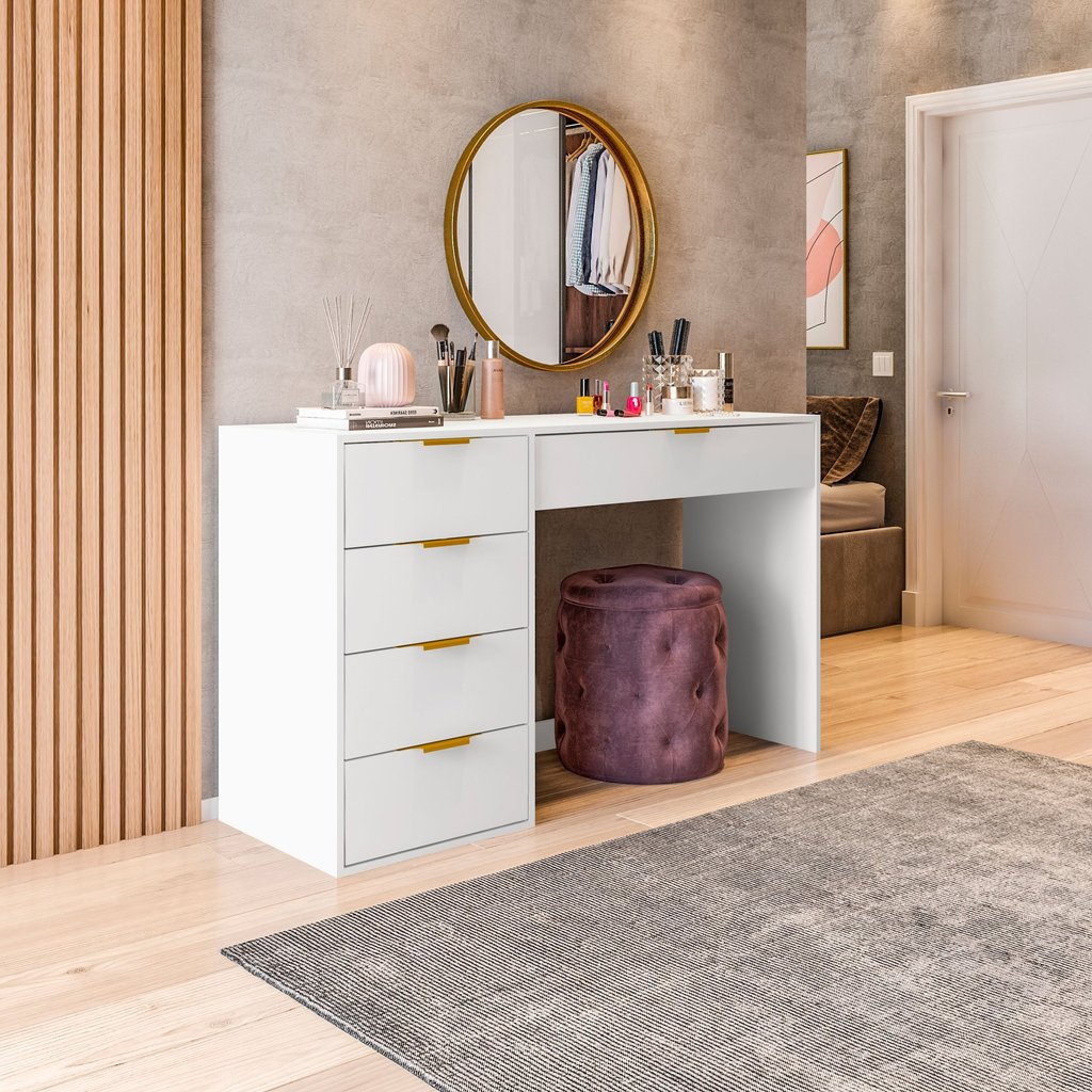 Penteadeira com Porta Objetos e 5 Gavetas Vita Yescasa Branco Branco