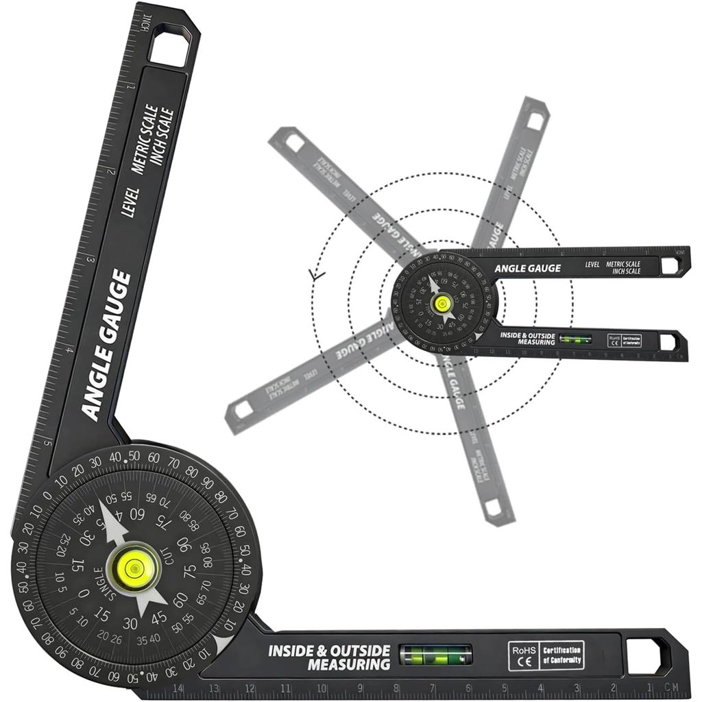 Esquadro para Serra de Esquadria, Esquadro de 7 Polegadas com Nível, Marcação a Laser de Alta Precisão, 360 Graus °   In