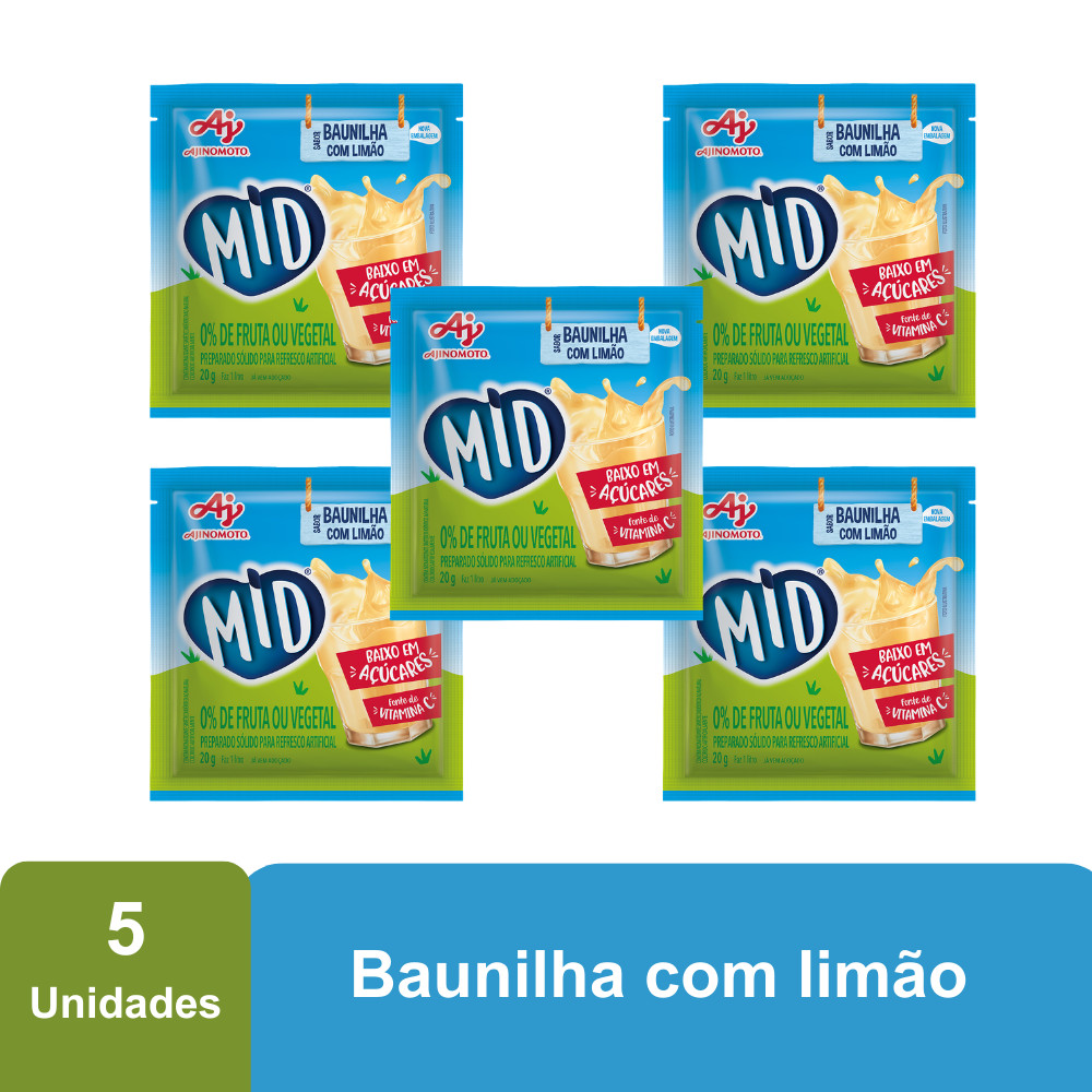 Imagem Kit Refresco em Pó MID® Sabor Baunilha Com Limão Com 5 Unidades de 20g