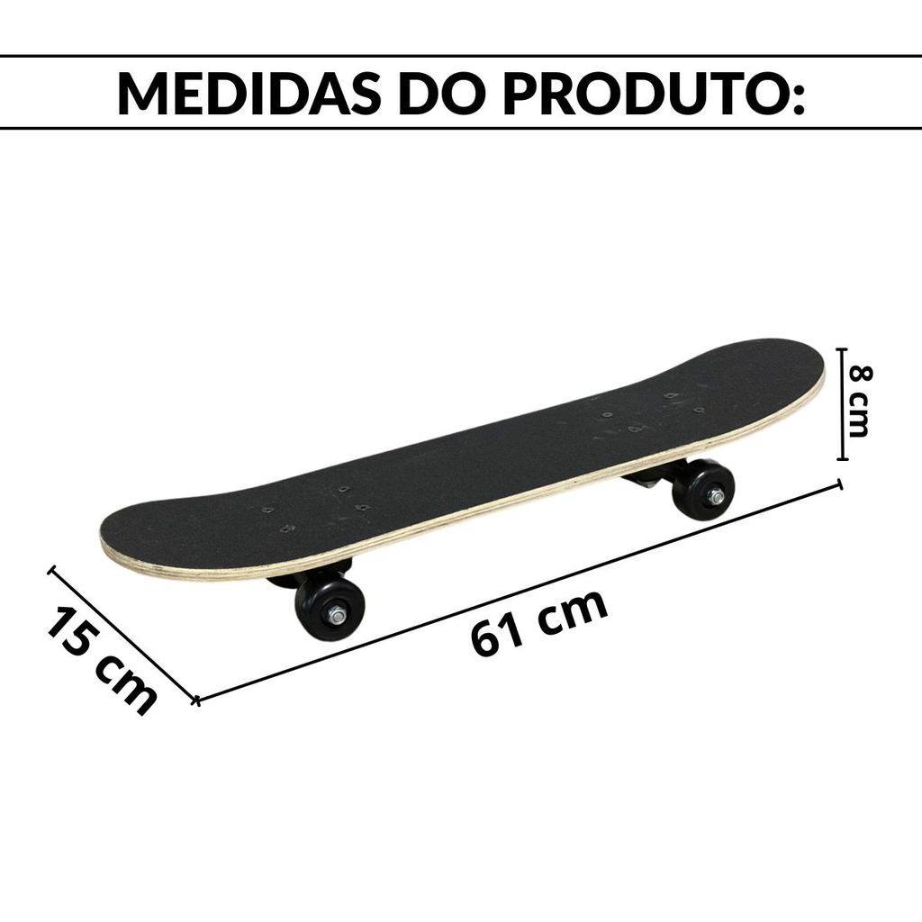 Skate Infantil 24 Polegadas Shape Skate Com Bolsa Para Transporte Shape Madeira Rodas 50mm Importway — imagem 2 de 2