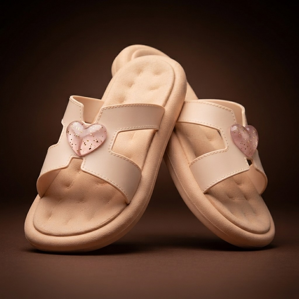 Chinelo Nuvem Infantil Feminino Menina Palmilha Anatômica Coração Nude Bege Tam 27 ao 34