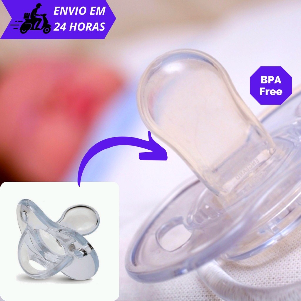 Chupeta bebe 100% Silicone Transparente BPA FREE Maiores 6 meses