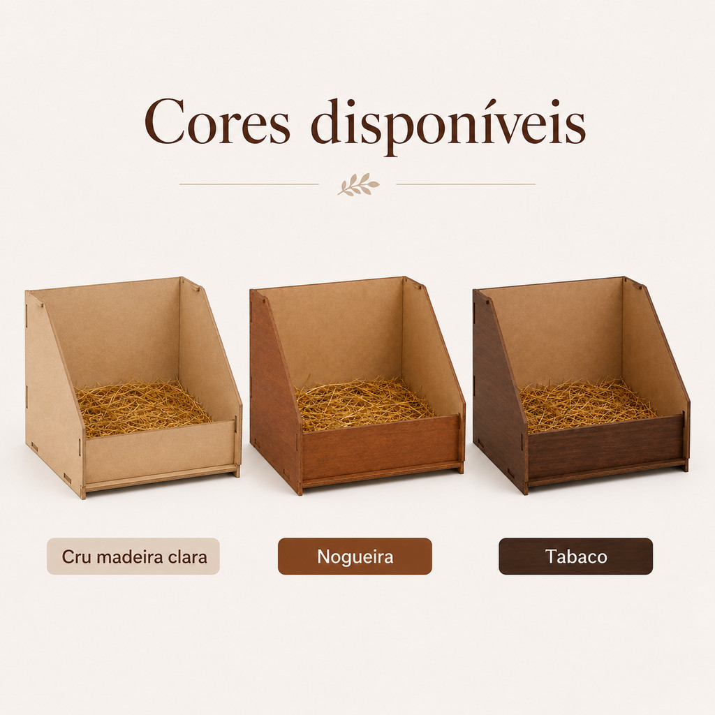 Kit 4 e 6 Ninhos para Galinhas MDF Comedouro Poedeira Galinheiro Organizador Multiuso Cru Nogueira Tabaco