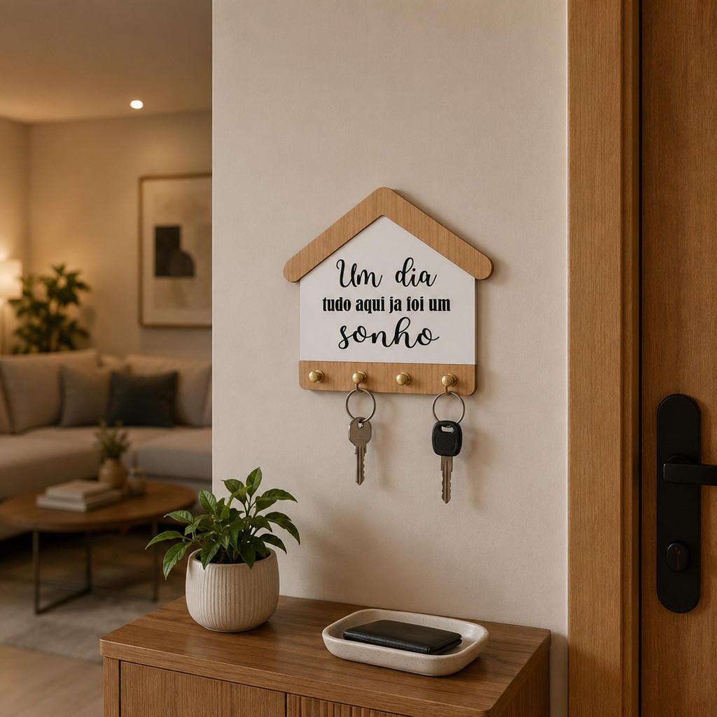 Porta Chaves com Frase Motivacional Cantinho Especial Sala Cozinha