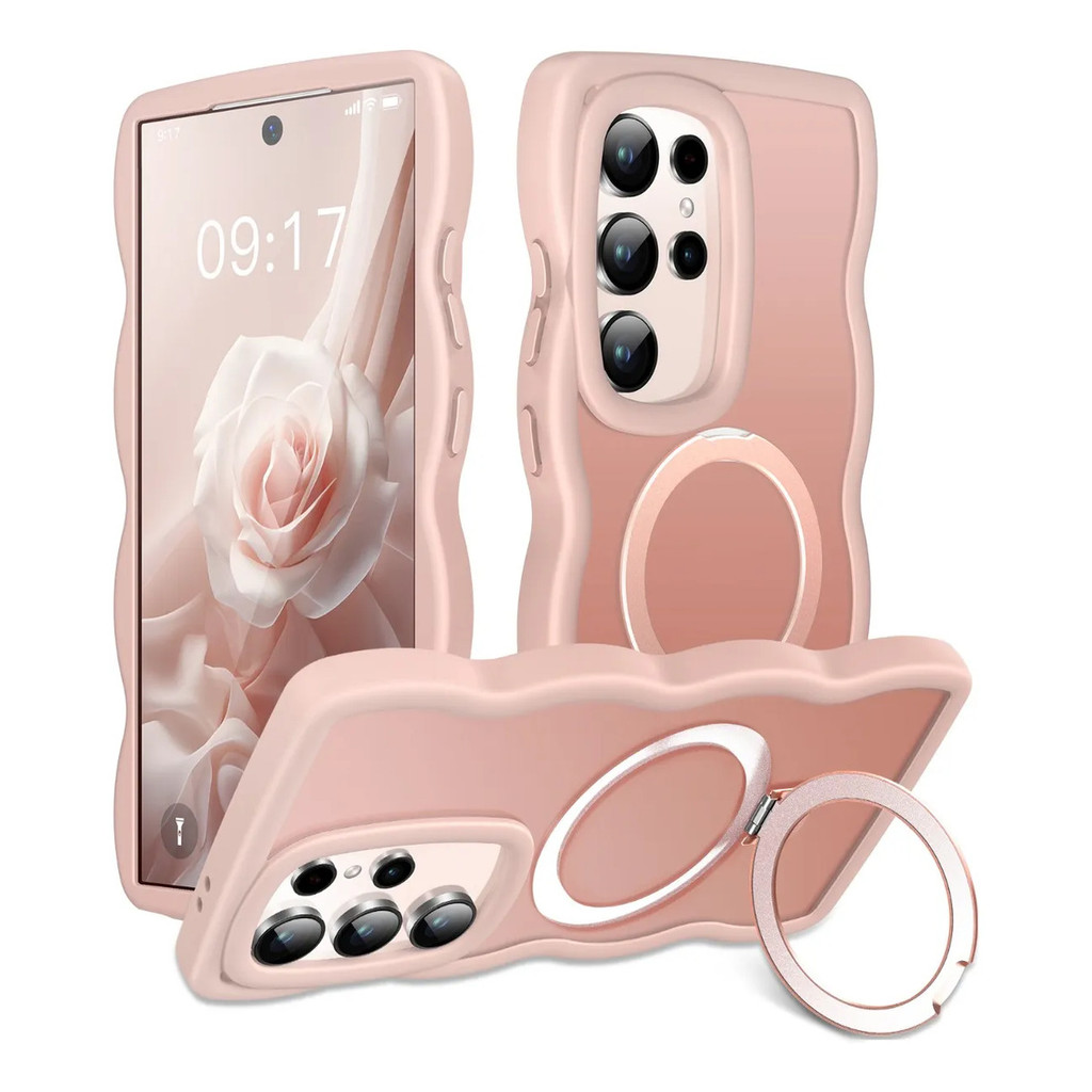 Capinha Magnética Ondulada Anti-Impacto Com Suporte Para Samsung Galaxy S26 25 24 FE Plus Ultra Z Flip 5 6 7 Z Fold 5 6