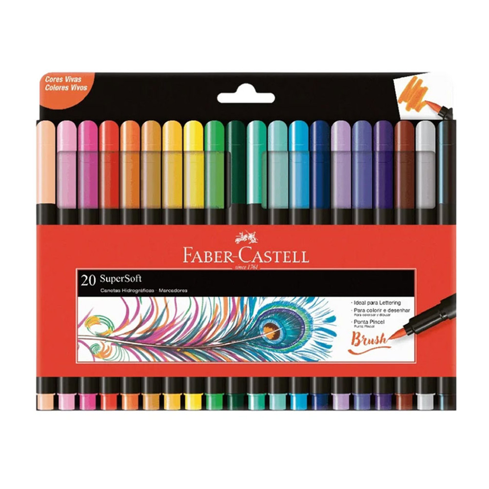 Caneta hidrográfica Supersoft Brush 20 cores 150720SOFT\356620 Faber-Castell