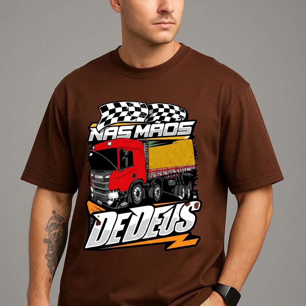 Camisa Camiseta Masculina Caminhoneiro Nas Mãos De Deus Estampada 100% Algodão Confortavel Para Dia A Dia  Estilosa  