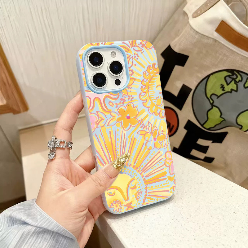 Capa Com Padrão De Sol Amarelo Compatível Samsung S25 ULTRA S24 Plus S23 S22 A17 A16 A15 A14 Macia Antiderrapante