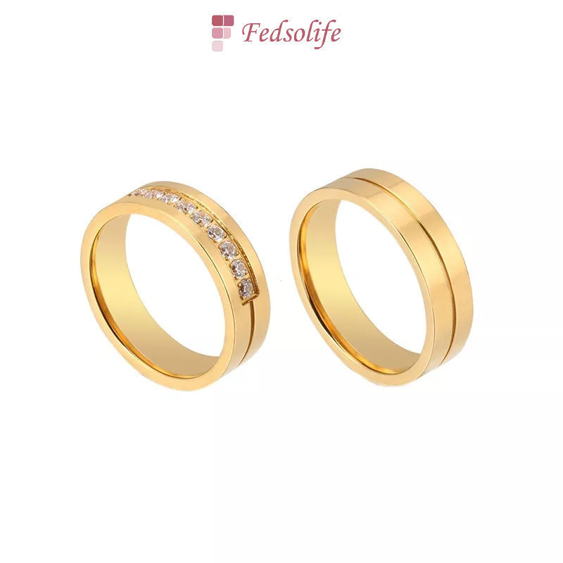 Anel de Casal Fedsolife Anel de Aço Titânio Anel de Diamante Anel de Zircônia