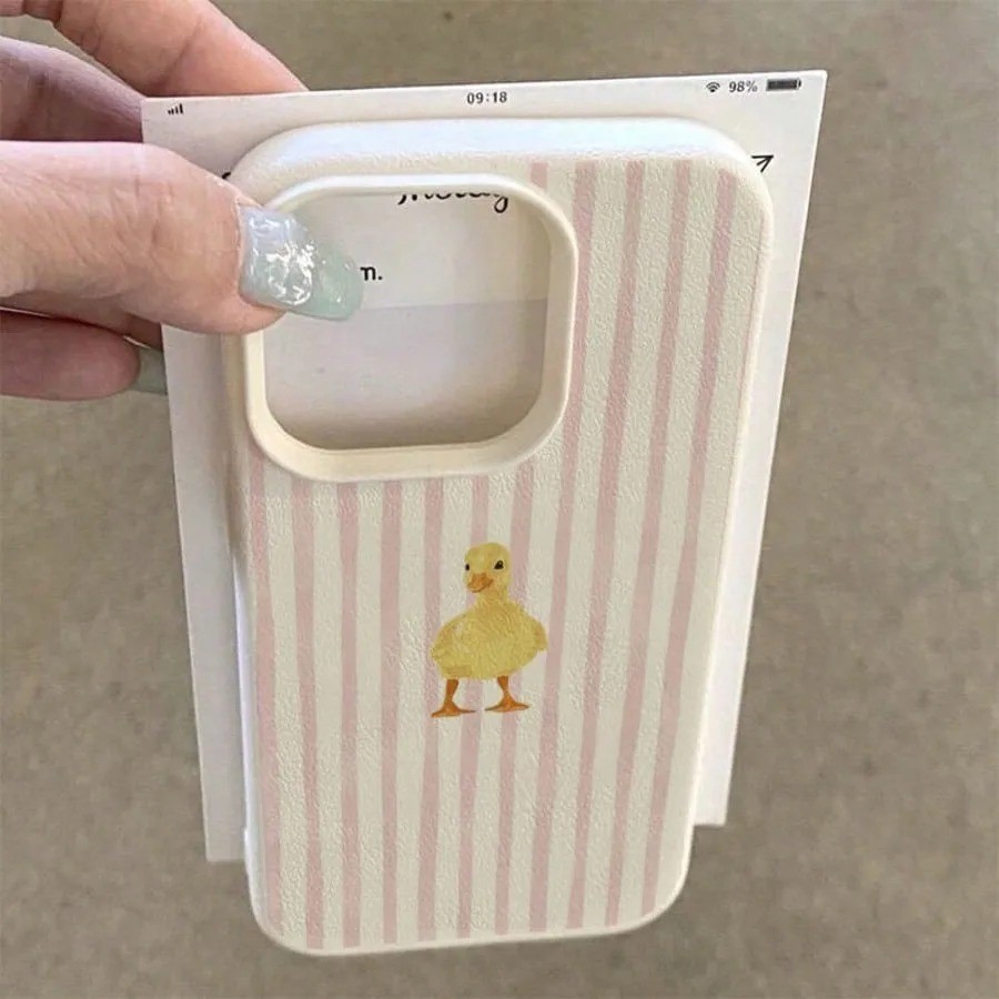 Capa Listrada Fofa De Pato Amarelo Para Samsung Galaxy A57 A37 A27 A07 A36 A26 A55 A15 A25 S26 Ultra S25 S24 S23 FE Plus
