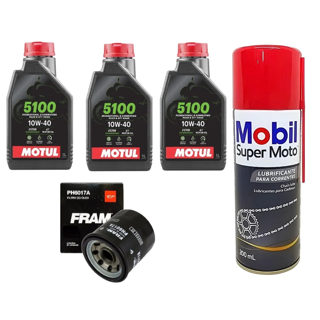 KIT TROCA ÓLEO FILTRO MANUTENÇÃO REVISAO Xj6 Z400 NINJA 300 NINJA 400 Versys 300 + LUBRIFICANTE CORRENTE 200ML