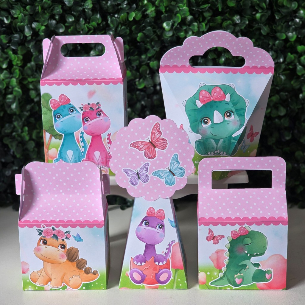 Kit Caixinhas DINOSSAURO MENINA para festa infantis lembrancinhas aniversario mimos decoração personalizados do tema