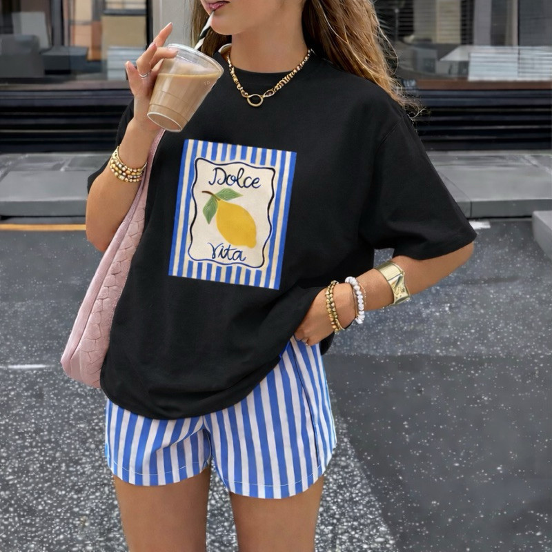 Camiseta Feminina Estampada Dolce Vita Limão Blusa Casual de Verão 100% Algodão Premium Blusinha Estilosa Elegante