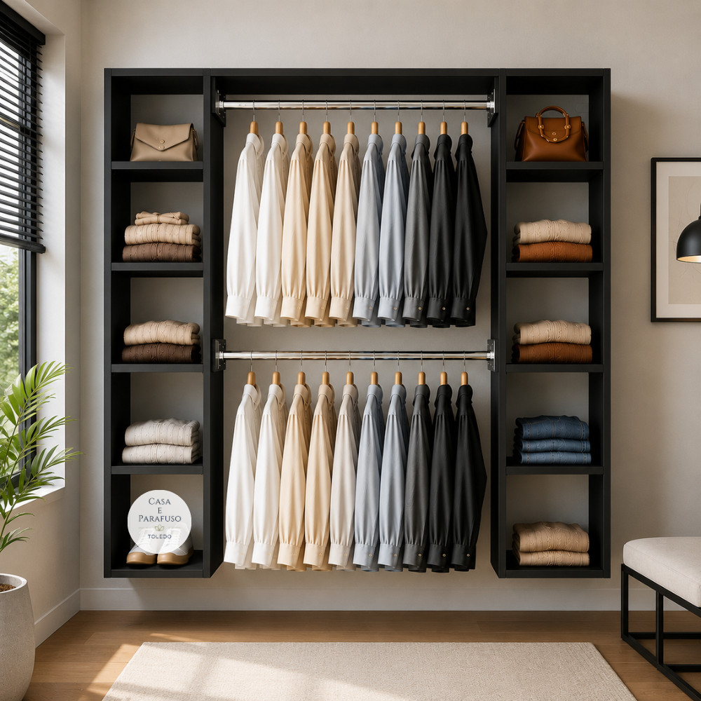 Closet Suspenso Organizador de Roupas com 2 Cabideiros e Prateleiras 125cm- 188