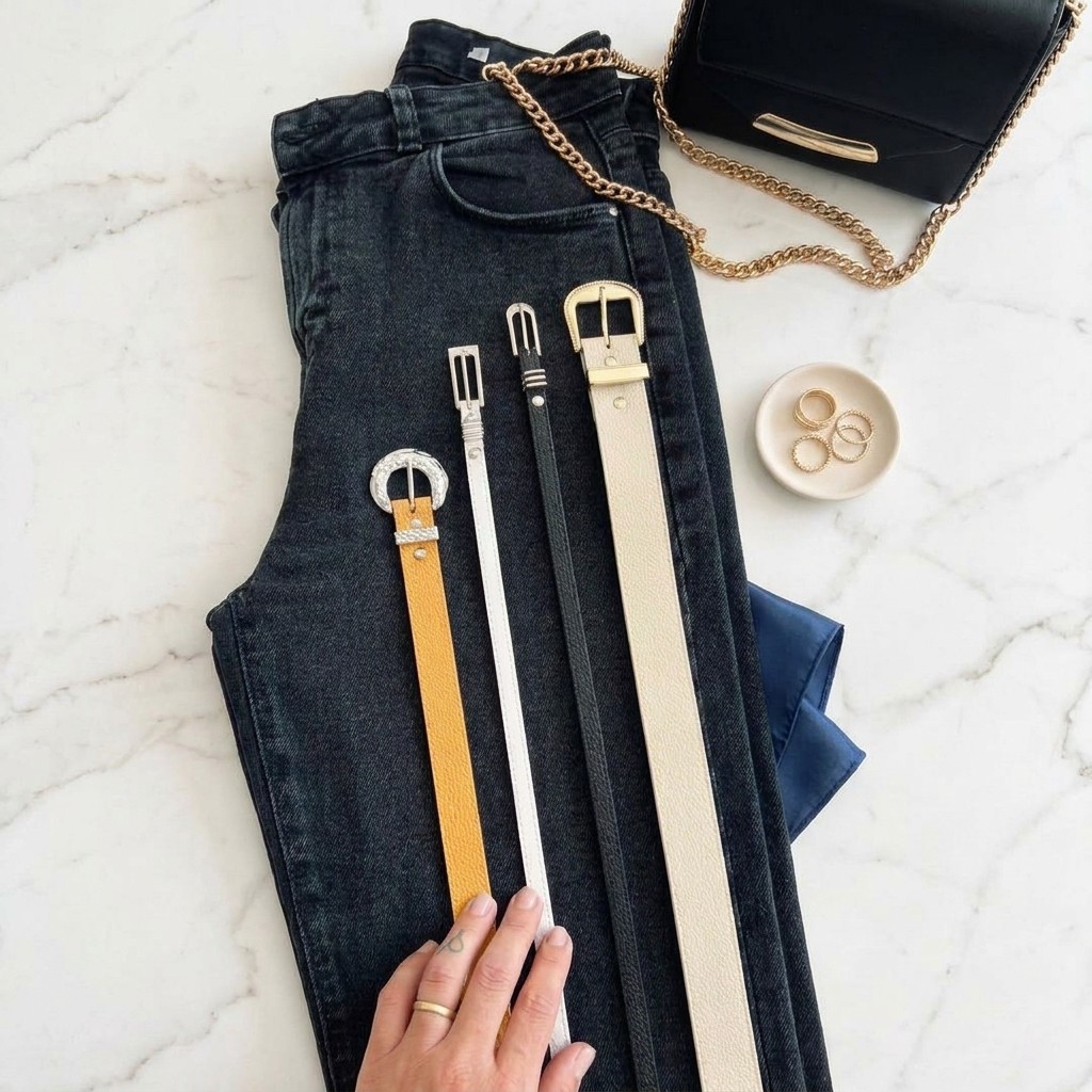Cinto de COURO Coreano Feminino Fino 110 cm Moda Blogueira Casual para Dia a Dia